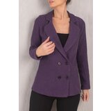 armonika Women's Purple Stripe Patterned Four Button Cachet Jacket Cene