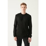 Avva Men's Black Crew Neck Herringbone Patterned Standard Fit Normal Cut Knitwear Sweater Cene