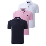 Dewberry TRIPLE SET T8561 MENS T-SHIRT-NAVY BLUE-WHITE-PINK | shoptok.hr