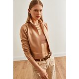 Olalook Women's Beige Zippered Scuba Jacket Cene