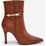 Boto Women's heeled ankle boots with strap and gold element insulated Camel Bellisse | Shoptok.si