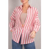 armonika Women's Red Striped Oversize Long Basic Shirt Cene