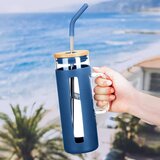 Brandani Kozarec s pokrovom in slamico Slim 600ml / moder / steklo, inox, silikon, les, (21317826) | Shoptok.si