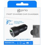 Prio Fast Charge Car Charger 20W PD (USB C) + QC 3.0 (USB A) black | shoptok.hr