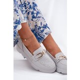VINCEZA Women's Leather Loafers with Golden Detail Jasnoszare 88007 | shoptok.hr