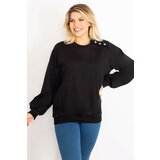 Şans Women's Plus Size Black Shoulder Stone Detailed Inner Raising Sweatshirt Cene