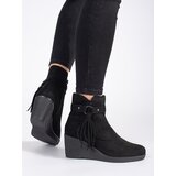 Shelvt Women's suede black wedge boots with fringes | Eponuda.ba