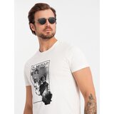 Ombre Men's cotton T-shirt with delicate embroidery - cream | Shoptok.si
