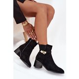 Boto Fleece lined women's ankle boots with gold decoration on block heel black Sarona | shoptok.hr