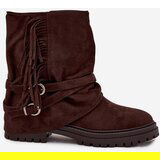 Boto Insulated women's ankle boots with fringes and klaras flat heel chocolate Helianne | shoptok.hr