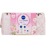 Nivea Rose Touch set: antiperspirant Fresh Rose Touch 50 ml + losjon za telo Rose & Hydration 400 ml + gel za prhanje Rose & Almond Oil 250 ml + balzam za ustnice Labello Soft Rosé 4,8 g + kozmetična torbica za ženske | Shoptok.si