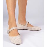 Gemre Beige Women's Ballet Flats with Buckle and Crystals Piona | shoptok.hr
