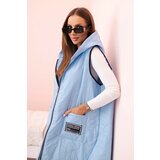 Kesi Włoski Women's quilted Plus Size vest with a hood zipped blue Cijene