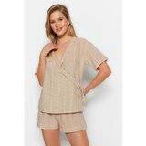 Trendyol Pajama Set - Beige - Striped Cene