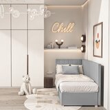 Ghado Sivi kutni dječji krevet s prostorom za odlaganje s madracem 90x200 cm Snugi - | shoptok.hr