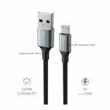 Swissten kabel USB/Lightning TEXTILE II, 3A, 480 Mb/s, 1,5m crno-sivi | shoptok.hr