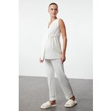 Trendyol White Double Breasted Tied Sleeveless Knitted Maternity & Postpartum Pajama Set Cene