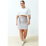 Trendyol Curve Gray High Waist Double Tie Detailed Woven Skirt cene