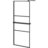 Pregrada za tuš s policom crna 80 x 195 cm s mutnim staklom ESG | shoptok.hr
