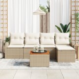 vidaXL 6 delni set vrtne sedežne garniture z blazinami Bež Poli ratan Akacija | Shoptok.si
