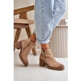 Boto Lined Women's Ankle Boots with Block Heel in Beige Velarilla | ePonuda.com