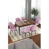 Hanah home trpezarijski set Via, sto na razvlačenje i 6 stolica, ploča u dekoru drveta Baroque, roze tkanina Jerry | Eponuda.com