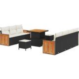  10-dijelni vrtni kauč set s jastučićima crni poli ratan akacija | shoptok.hr