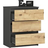 AKORD Komoda, 3 Predali, Grafitno Siva/Hrast Artisan, (5000332067) | Shoptok.si