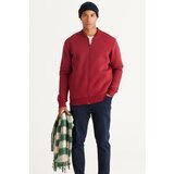 AC&Co / Altınyıldız Classics Men's Burgundy Standard Fit Regular Cut Inner Fleece 3 Thread College Collar Cotton Sweatshirt Jacket cene