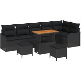 vidaXL 9-delni vrtni kavč set z blazinami črnega poli ratana, 2-sedežni vrtni kavč z blazinami črnega poli ratana, 3-delni vrtni jedilni set z blazinami črnega poli ratana | Shoptok.si