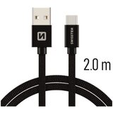 Swissten kabel USB/USB-C, platneni, 2m, crni | shoptok.hr