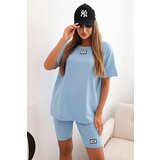 Kesi Włoski Women's cotton set with short sleeves and shorts blue | shoptok.hr