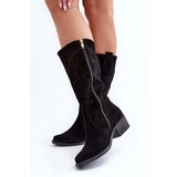 Zazoo 4043 Suede Low Heel Cutout Boots Black | shoptok.hr