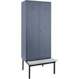 Wolf Garderobna omara s klopjo, vrata s polno steno, širina razdelka 400 mm, 2 razdelka, modro siva | Shoptok.si