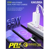 Kakusiga adapter hišni polnilec 220V Gun Quick Charge 65W vhod 1x USB A in 1x Type C - s kablom Type C - Type C 3.0 bel | Shoptok.si