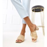 Gemre Beige block heel sandals with woven straps Gamboa | ePonuda.com