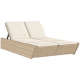Maison Chic Dvojni Ležalnik - Sončna ležalnik z blazinami bež poli ratan, (22043343) | Shoptok.si