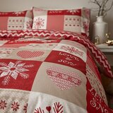 Catherine Lansfield Rdeča/bež podaljšana posteljnina za zakonsko posteljo 230x220 cm Let it Snow – | Shoptok.si