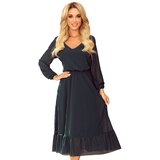 Numoco Chiffon midi dress with a neckline and ruffle Cene