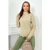 Kesi Sweater with decorative ruffle in beige color Cene