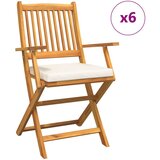  Zložljive vrtne stole s belimi blazinami 6 kosov iz trdnega akacijevega lesa | Shoptok.si