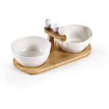 GCasa Set 2 posodic na lesenem podstavku + 3 vilice, 25 x 11 x 12 cm, keramika/les | Shoptok.si