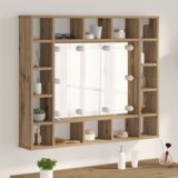 vidaXL Ogledalo ormar S LED lampica s policom Zidne s pohranom s ogledalom hrast artisan 91 x 15 x 76.5 cm | shoptok.hr