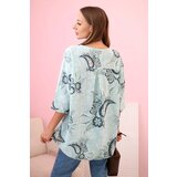 Kesi Włoski Women's cotton blouse with rolled-up sleeves and paisley pattern mint | shoptok.hr