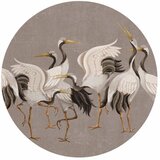  Okrugla fototapeta - Cranes dancing - bright silhouettes of birds on a warm grey background with texture 230x230 | shoptok.hr