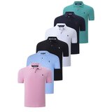 Dewberry SIX SET T8561 MENS T-SHIRT-BLACK-WHITE-NAVY BLUE-PINK-LIGHT BLUE-LIGHT GREEN Cene