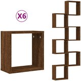  Zidne kockaste police 6 kom smeđi hrast 30x15x30 cm | shoptok.hr