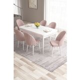 Hanah home Roz - White, Pink WhitePink Extendable Dining Table & Chairs Set (7 Pieces) | ePonuda.com