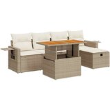 Maison Chic Seti vrtnega pohištva - Vrtna garnitura - Vrtni pohištvo set z blazinami 6-delna bež ratan/akacija, (21796546) | Shoptok.si