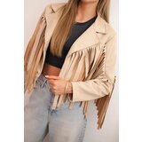 Kesi Włoski Women's suede jacket with fringes beige | Shoptok.si